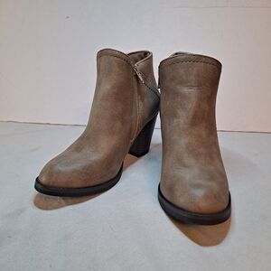 Rampage Elease Ankle Boots Women's Sz 6.5 M Faux Leather Tan Stacked Heel